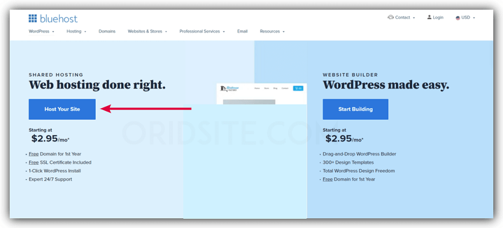 الموقع الرسمي لاستضافة Bluehost