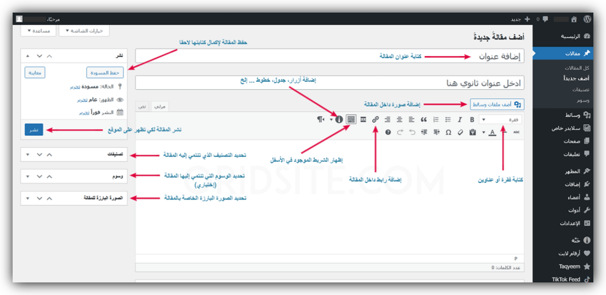 إنشاء مقالة ونشرها في برنامج ووردبريس