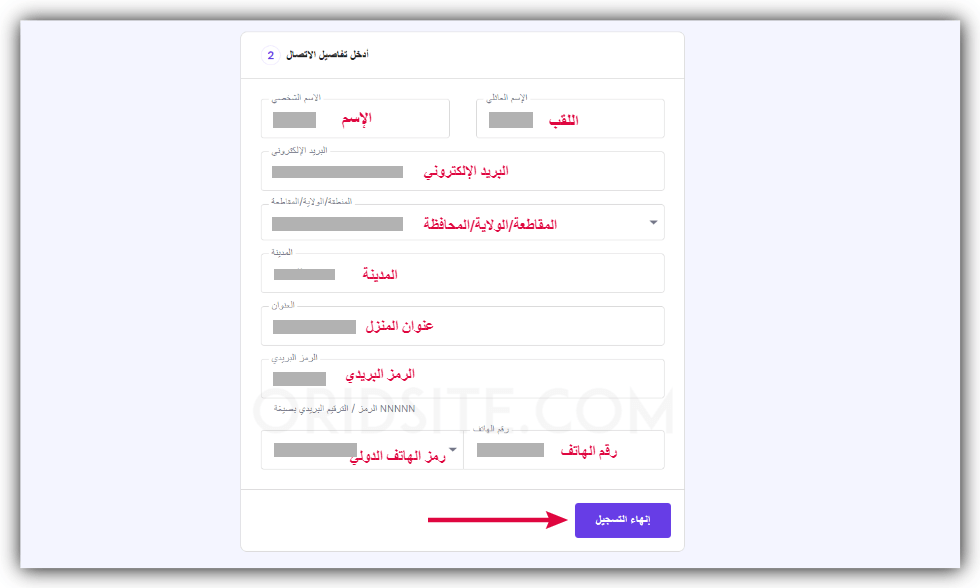 بيانات الاتصال الخاصة بمالك الدومين