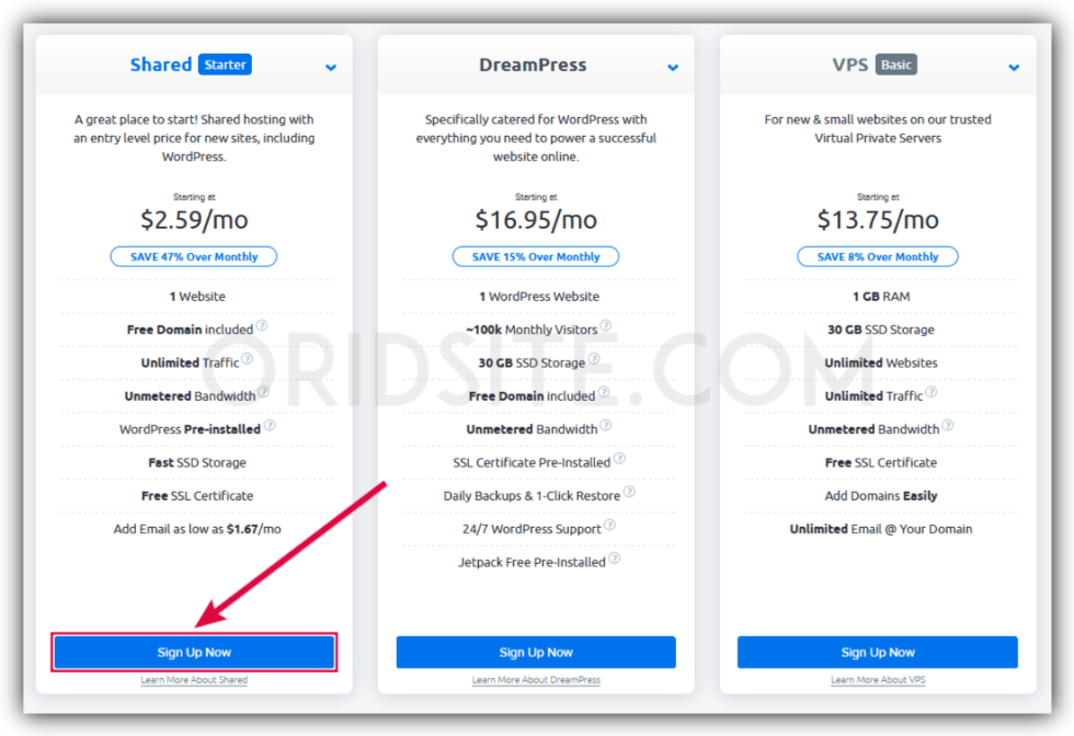 أنواع الاستضافات في شركة Dreamhost