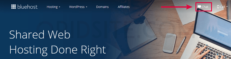 الصفحة الرئيسية لموقع bluehost