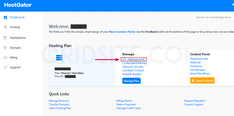 حالة شهادة SSL على استضافة hostgator