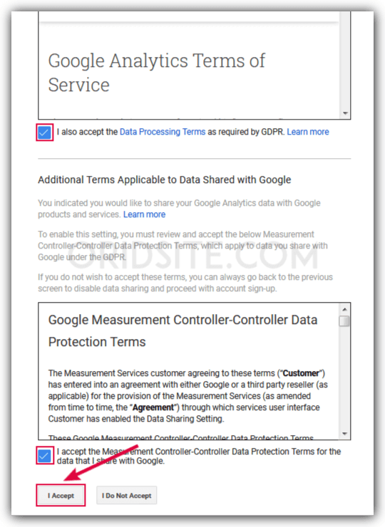 الموافقة على شروط خدمة Google Analytics