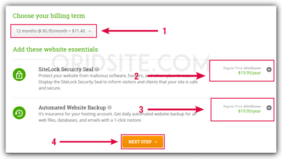 اختيار مدة حجز الاستضافة