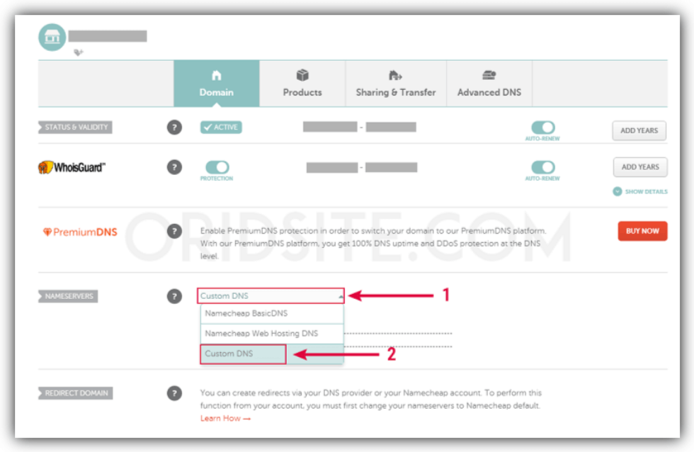 إعدادات DNS على حساب Namecheap