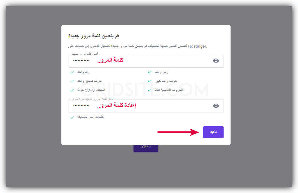 تعيين كلمة مرور حساب هوستنجر