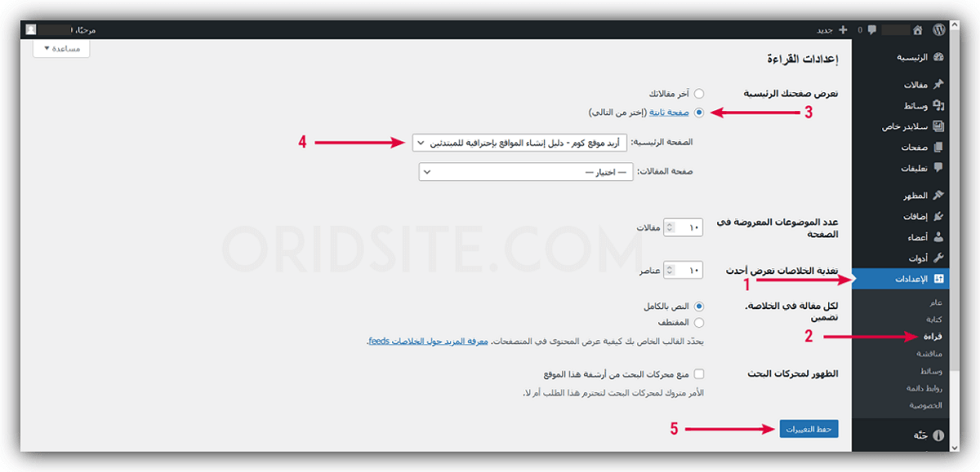 تعيين الصفحة التي نشرناها كصفحة رئيسية للموقع الأفلييت الخاص بنا